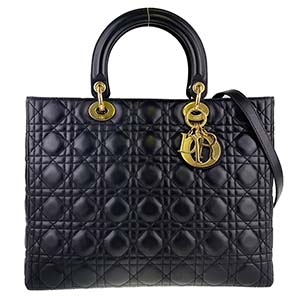 ディオール レディディオール カナージュ ラージ ラムスキン ブラック 2WAY ハンドバッグ