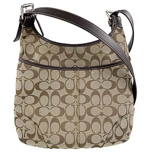 コーチ シグネチャー キャンバス レザー ブラウン ショルダーバッグ