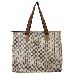 グッチ GGプラス シェリーライン コーティング キャンバス ベージュ ブラウン トートバッグ