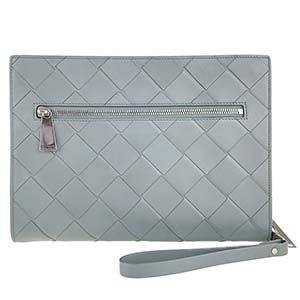 ボッテガ・ヴェネタ マキシイントレチャート レザー グレー ドキュメントケース クラッチバッグ