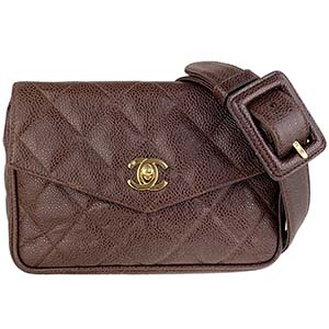 シャネル マトラッセ 17cm キャビアスキン ブラウン ウエストバッグ