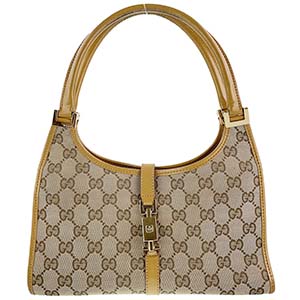 グッチ ジャッキー GGキャンバス レザー ベージュ ハンドバッグ