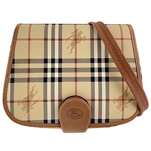バーバリー ノバチェック PVC レザー ベージュ ブラウン ショルダーバッグ
