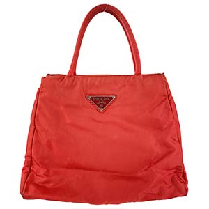 プラダ ナイロン キャンバス レッド ハンドバッグ