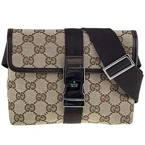 グッチ GGキャンバス キャンバス レザー ベージュ ブラウン ウエストバッグ