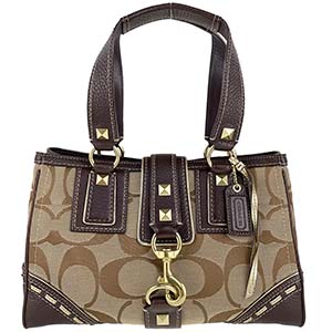 コーチ シグネチャー キャンバス レザー ベージュ ブラウン ハンドバッグ