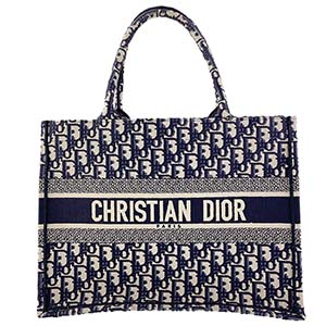 ディオール ブックトート ミディアム オブリーク エンブロイダリー キャンバス ブルー トートバッグ