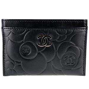 シャネル カメリア ラムスキン ブラック カードケース