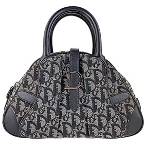 ディオール ダブルサドル ミニ トロッター キャンバス レザー ネイビー ハンドバッグ