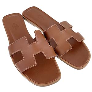 エルメス オラン レザー ブラウン サンダル