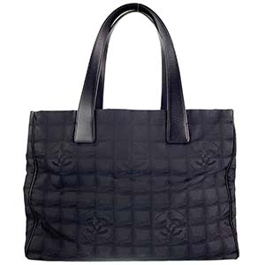 シャネル ニュートラベルライン ナイロンジャガード レザー ブラック トートバッグ