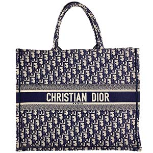 ディオール ブックトート ラージ オブリーク エンブロイダリー キャンバス ネイビー トートバッグ