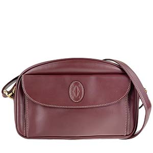 カルティエ マストライン レザー ボルドー ショルダーバッグ