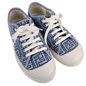 フェンディ ドミノ FF柄 デニム ブルー ロートップ スニーカー