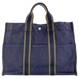 エルメス フールトゥ MM キャンバス ネイビー トートバッグ
