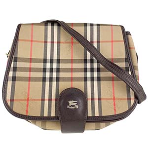 バーバリー ノバチェック PVC レザー ベージュ ブラウン ショルダーバッグ