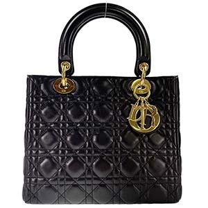 ディオール レディディオール カナージュ ミディアム ラムスキン ブラック ハンドバッグ