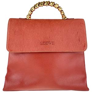 ロエベ ベラスケス ツイスト レザー オレンジ 2WAY ハンドバッグ