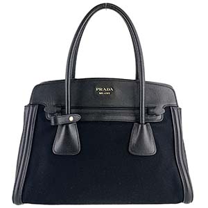 プラダ サフィアーノ レザー キャンバス ブラック 2WAY ハンドバッグ