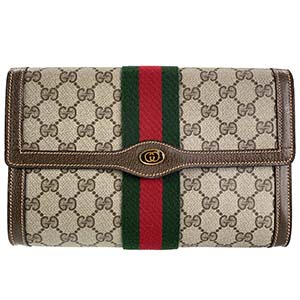 グッチ オールドグッチ シェリーライン PVC レザー ベージュ ブラウン セカンドバッグ