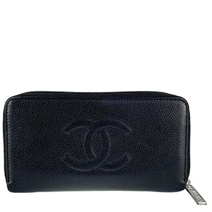 シャネル キャビアスキン CCロゴ ブラック ラウンドファスナー 長財布