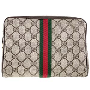 グッチ オールドグッチ シェリーライン PVC レザー ベージュ ブラウン セカンドバッグ