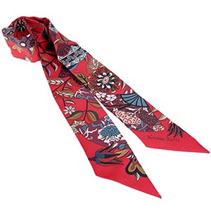 エルメス ツイリー ラ フォル パラード シルク ルージュ ブルー  スカーフ