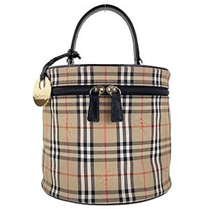 バーバリー ノバチェック PVC レザー ベージュ ブラック チャーム付き バニティバッグ
