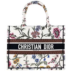 ディオール ブックトート ミディアム ジャルダンボタニック エンブロイダリー キャンバス ホワイト トートバッグ