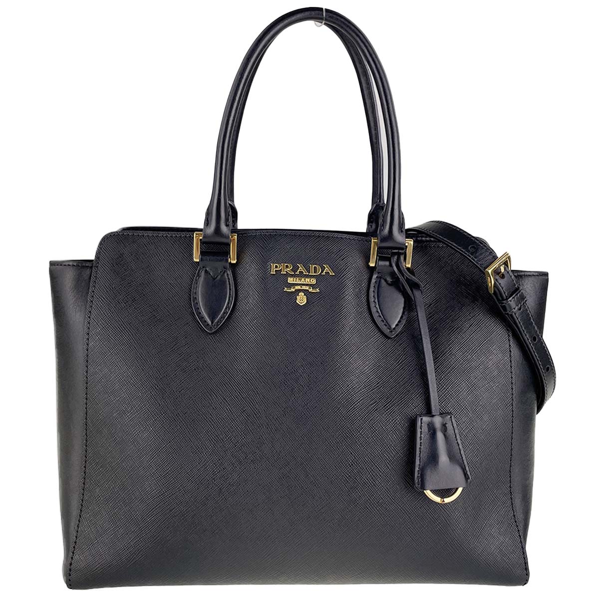プラダ サフィアーノ レザー ブラック 2WAY ハンドバッグ