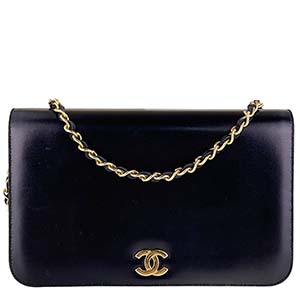 シャネル カーフスキン ブラック チェーン ショルダーバッグ