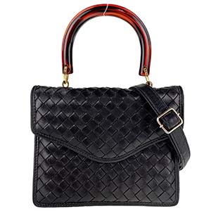 ボッテガ・ヴェネタ イントレチャート ラムスキン べっ甲 ブラック 2WAY ハンドバッグ