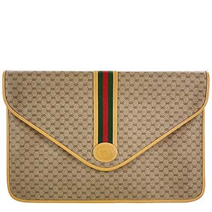 グッチ オールドグッチ マイクロGG シェリーライン PVC レザー ベージュ ブラウン セカンドバッグ