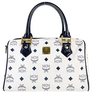 MCM ヴィトセス PVC レザー ホワイト ボストンバッグ