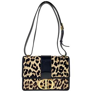 ディオール ディオール 30 モンテーニュ レオパード ハラコ レザー ブラック ベージュ ショルダーバッグ