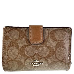 コーチ シグネチャー PVC レザー ベージュ ブラウン 二つ折り 財布