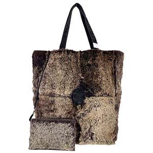 シャネル ラパン スエード ブラウン ブラック トートバッグ