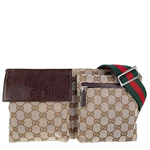 グッチ オールドグッチ シェリーライン GGキャンバス レザー ベージュ ブラウン ウエストバッグ