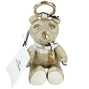 コーチ シグネチャー ベア キャンバス レザー ベージュ キーホルダー バッグチャーム