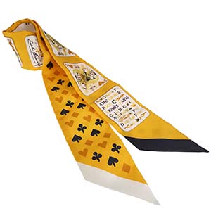 エルメス ツイリー ジュドーカルト シルク イエロー ホワイト スカーフ