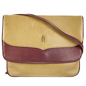 カルティエ マストライン マストドゥカルティエ レザー マスタード ボルドー ショルダーバッグ