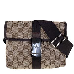 グッチ GGキャンバス キャンバス ベージュ ブラウン ウエストバッグ