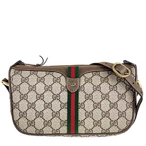 グッチ オールドグッチ シェリーライン PVC レザー ブラウン ショルダーバッグ