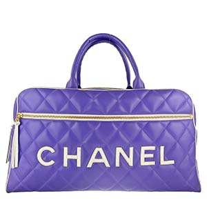 シャネル スポーツライン マトラッセ カーフスキン パープル ボストンバッグ