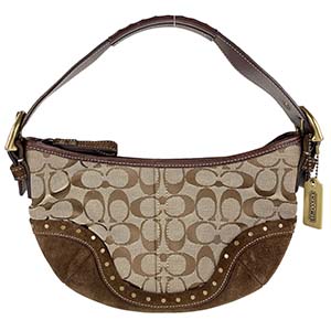 コーチ シグネチャー キャンバス スエード ベージュ ブラウン ショルダーバッグ