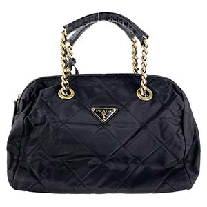 プラダ ナイロンキャンバス ブラック キルティング チェーン ハンドバッグ