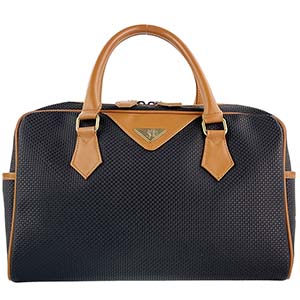 サンローラン PVC レザー ネイビー キャメル ボストンバッグ