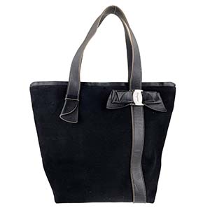 フェラガモ ヴァラ リボン キャンバス レザー ブラック ハンドバッグ