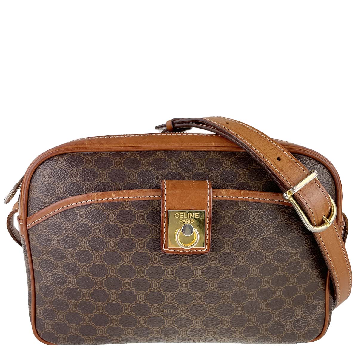 セリーヌ マカダム PVC レザー ブラウン ショルダーバッグ