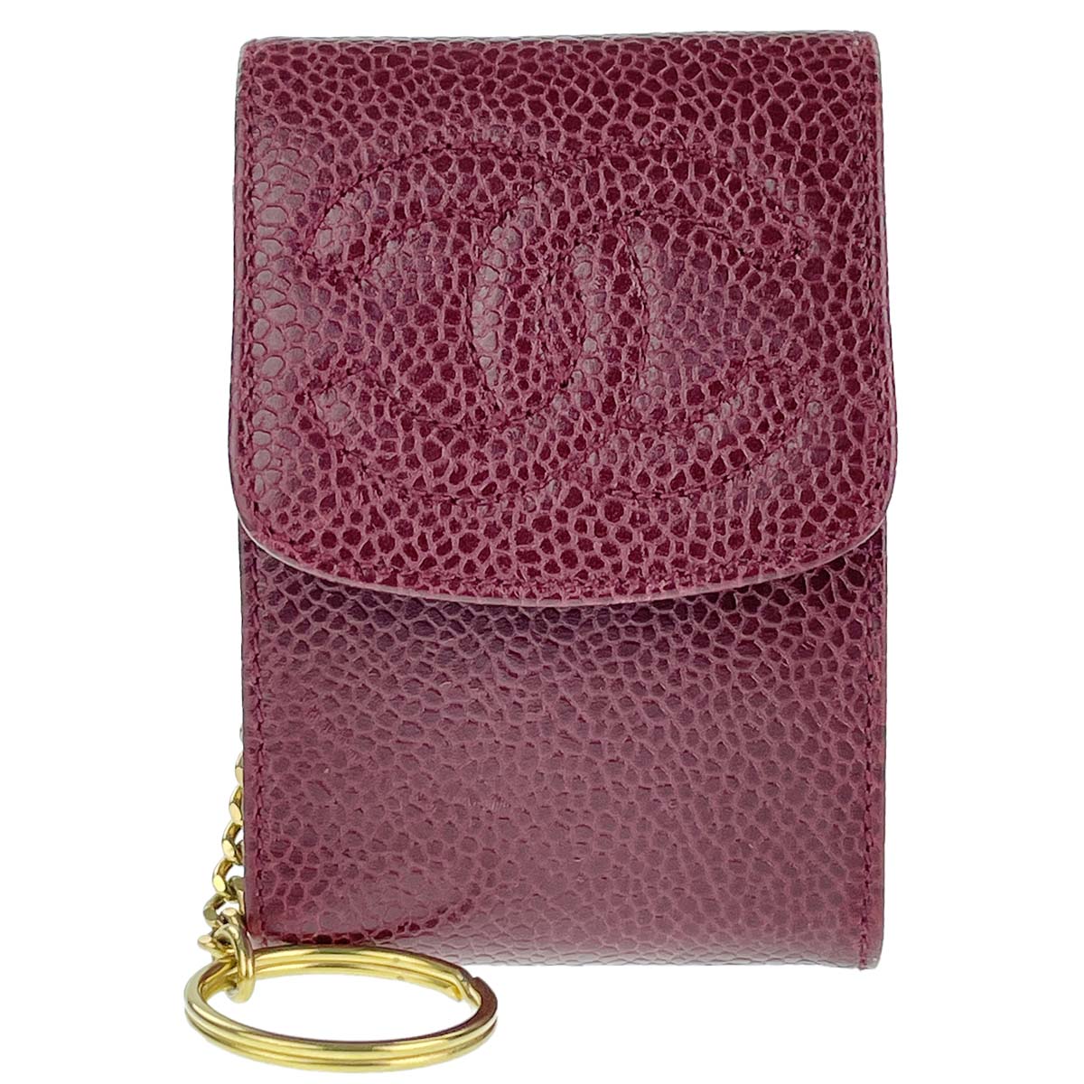 シャネル キャビアスキン  CCロゴ ボルドー チェーン シガレットケース